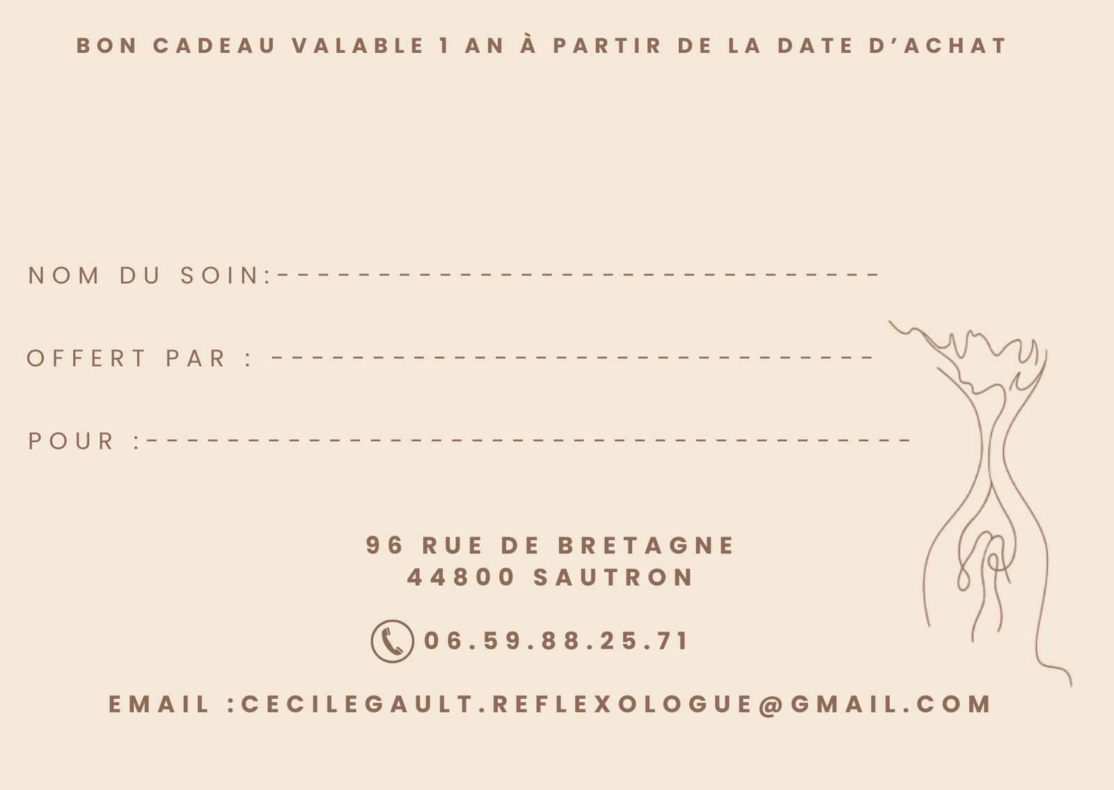 Verso carte cadeau Cécile Gault, réflexologue certifiée